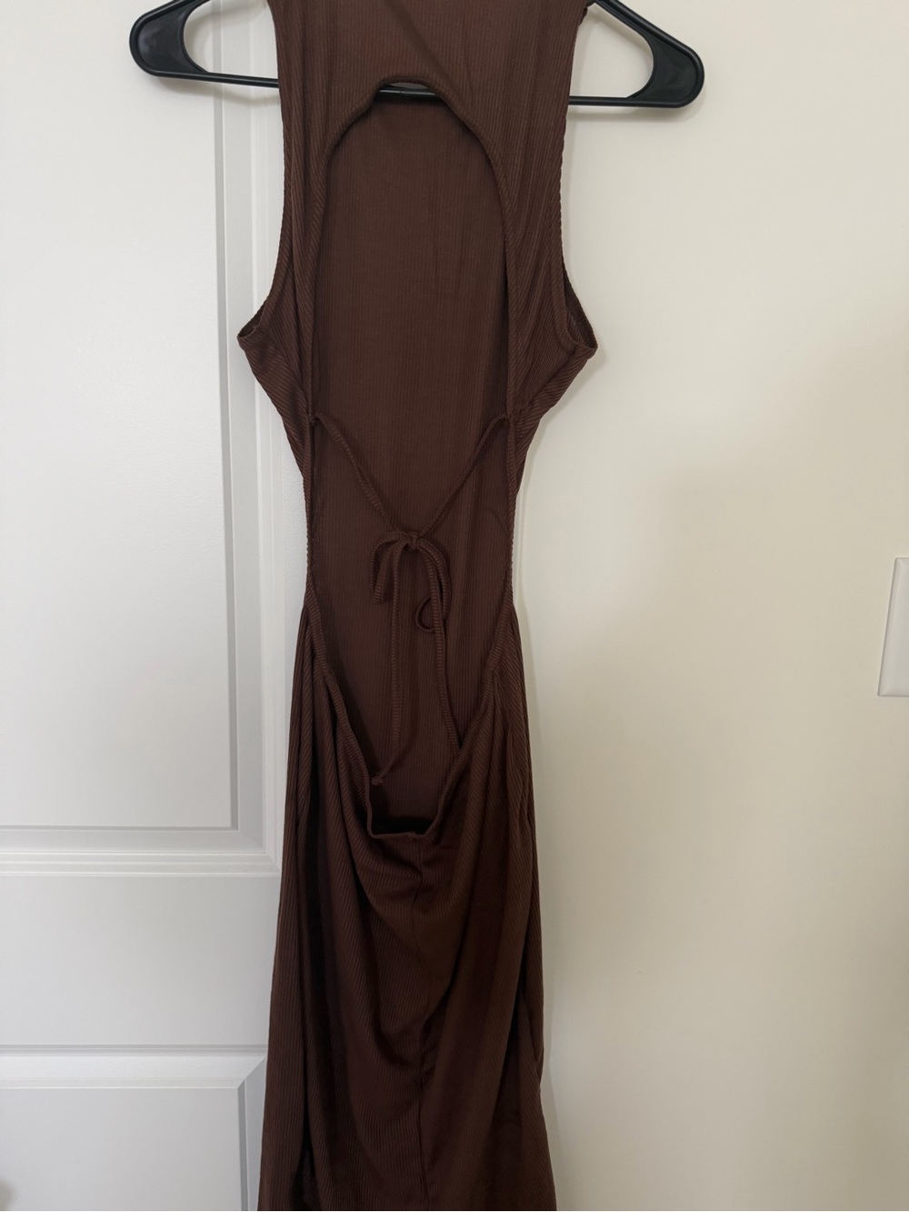 PRETTYLITTLETHING Brown Sleeveless Cutout Tie-Back Dress